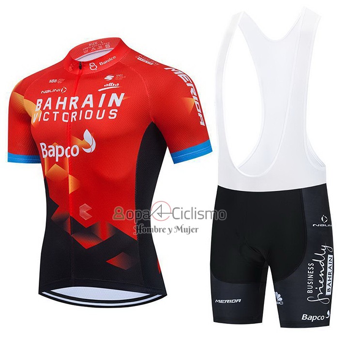 Bahrain Victorious Ropa Ciclismo Culotte Corto 2021 Mangas Cortas Rojo